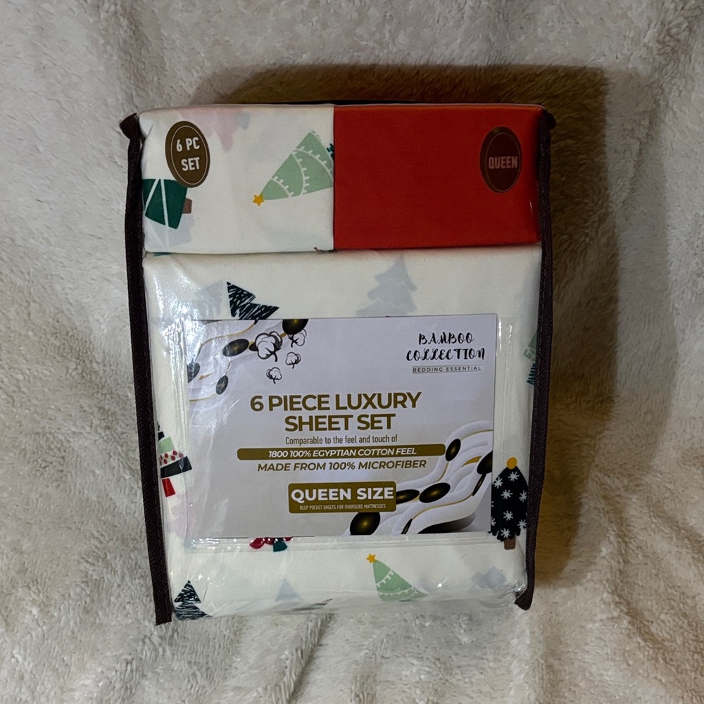 Festive Christmas Queen Sheet Set - Red and Cream